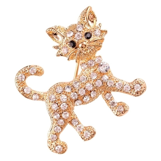 Womens Fashion Shining Rhinestone Brooch Cool Cat Pattern Decor Jewelry Gift Image 4