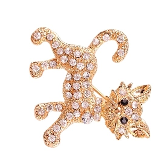 Womens Fashion Shining Rhinestone Brooch Cool Cat Pattern Decor Jewelry Gift Image 4