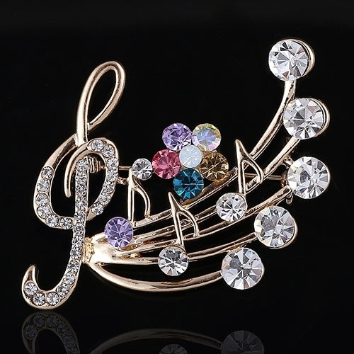 Womens Rhinestone Musical Note Blossom Brooch Pin Jewelry Party Xmas Gift Image 1