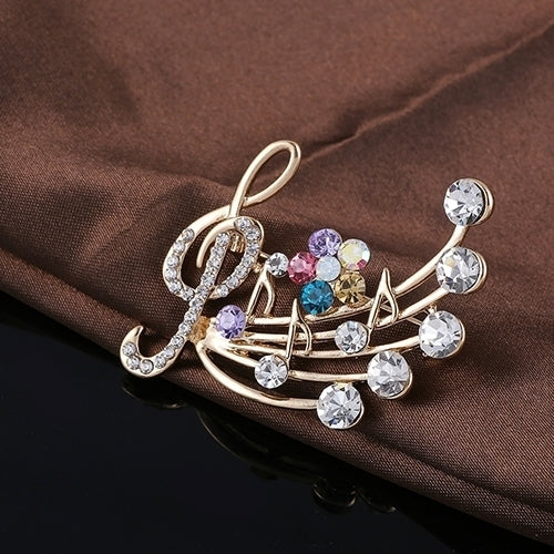 Womens Rhinestone Musical Note Blossom Brooch Pin Jewelry Party Xmas Gift Image 2