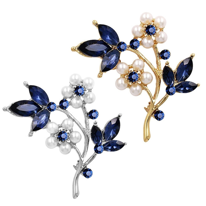 Women Faux Pearl Rhinestone Petals Flowers Brooch Pin Jewelry Clothing Accessory Image 1