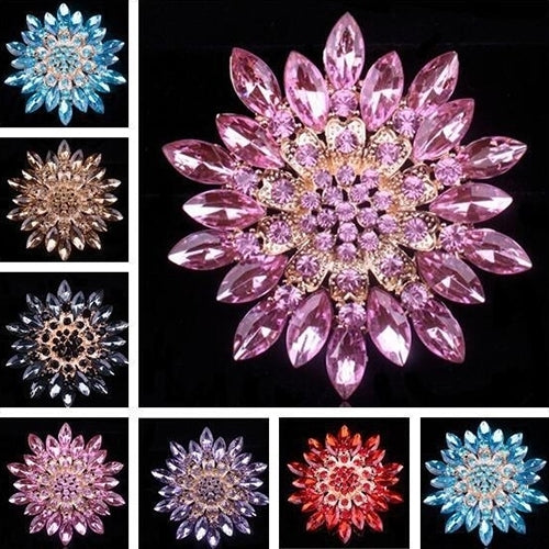 Women Fashion Shiny Alloy Rhinestone Flower Wedding Bridal Bouquet Brooch Pin Image 1