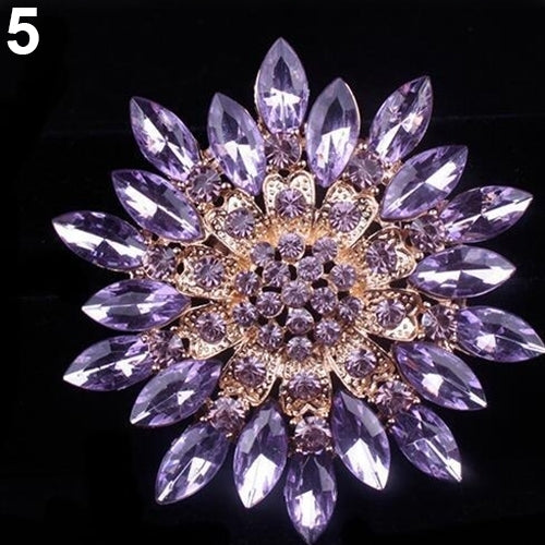 Women Fashion Shiny Alloy Rhinestone Flower Wedding Bridal Bouquet Brooch Pin Image 3