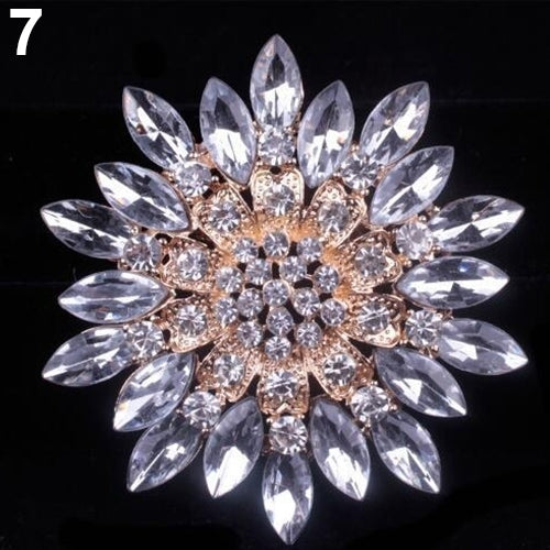 Women Fashion Shiny Alloy Rhinestone Flower Wedding Bridal Bouquet Brooch Pin Image 4