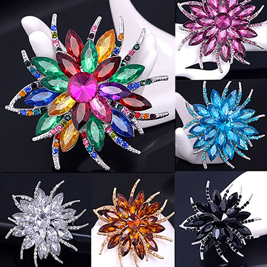 Wedding Bridal Large Flower Shiny Rhinestone Lady Scarf Brooch Pin Jewelry Decor Image 1