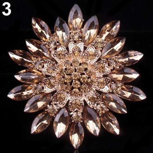 Women Fashion Shiny Alloy Rhinestone Flower Wedding Bridal Bouquet Brooch Pin Image 6