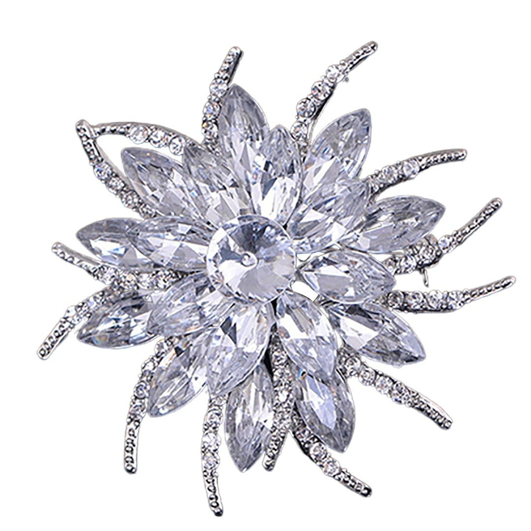 Wedding Bridal Large Flower Shiny Rhinestone Lady Scarf Brooch Pin Jewelry Decor Image 1