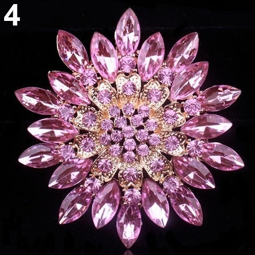 Women Fashion Shiny Alloy Rhinestone Flower Wedding Bridal Bouquet Brooch Pin Image 7