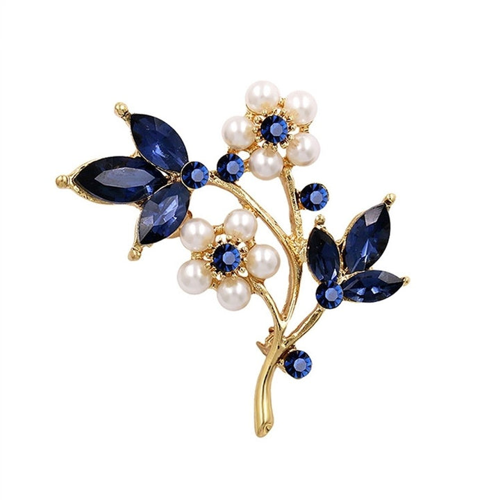 Women Faux Pearl Rhinestone Petals Flowers Brooch Pin Jewelry Clothing Accessory Image 6