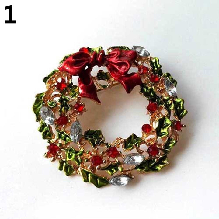 1 Pc Christmas Tree Flower Wreath Rhinestone Brooch Pin Wedding Party Xmas Gift Image 6