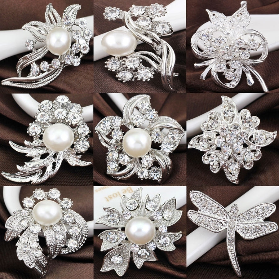 Elegant Rhinestone Imitation Pearl Dragonfly Flower Wedding Lady Brooch Pin Gift Image 1