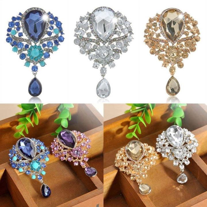 Lady Fashion Rhinestone Drop Pendant Brooch Pin Wedding Jewelry Gift Decor Image 8