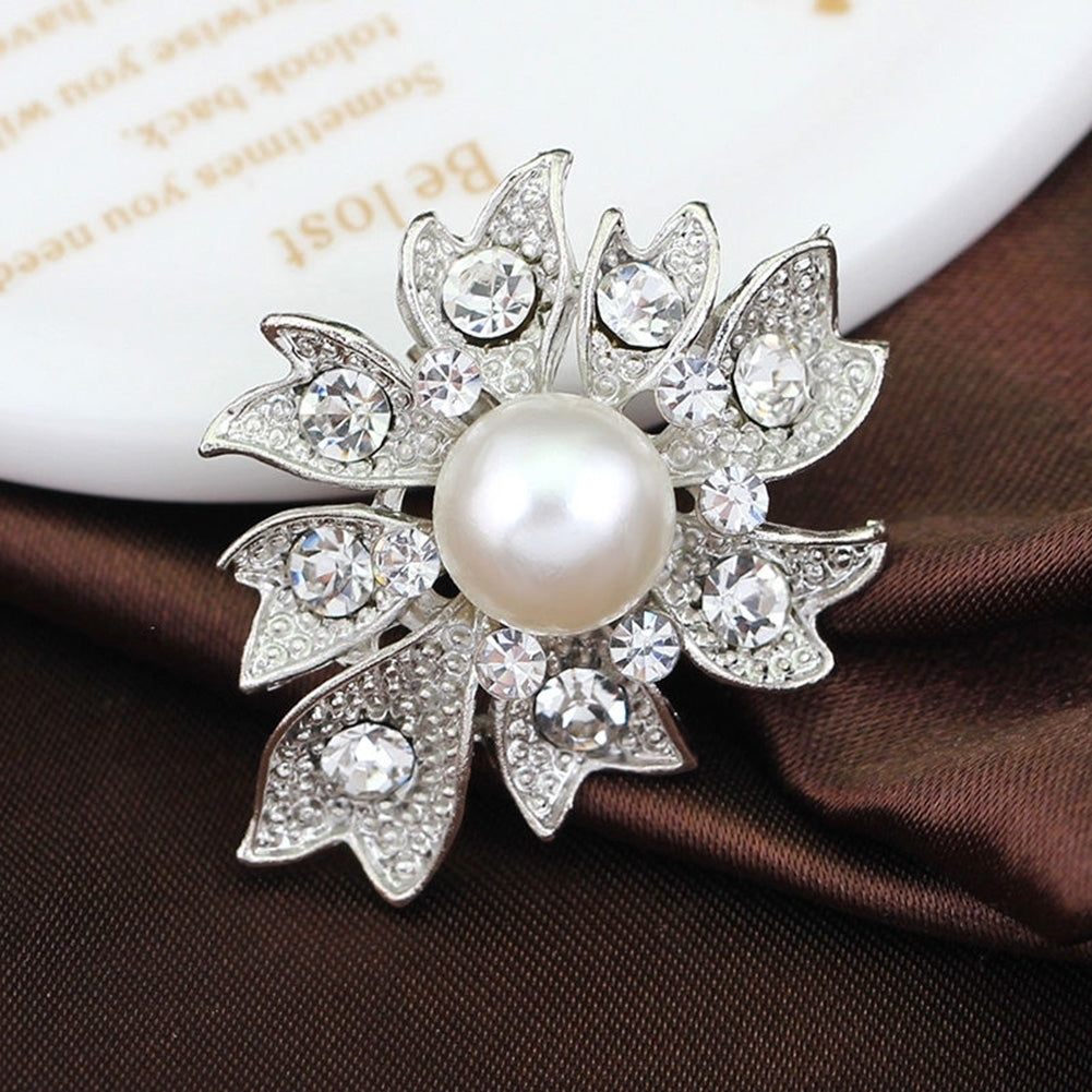 Elegant Rhinestone Imitation Pearl Dragonfly Flower Wedding Lady Brooch Pin Gift Image 4