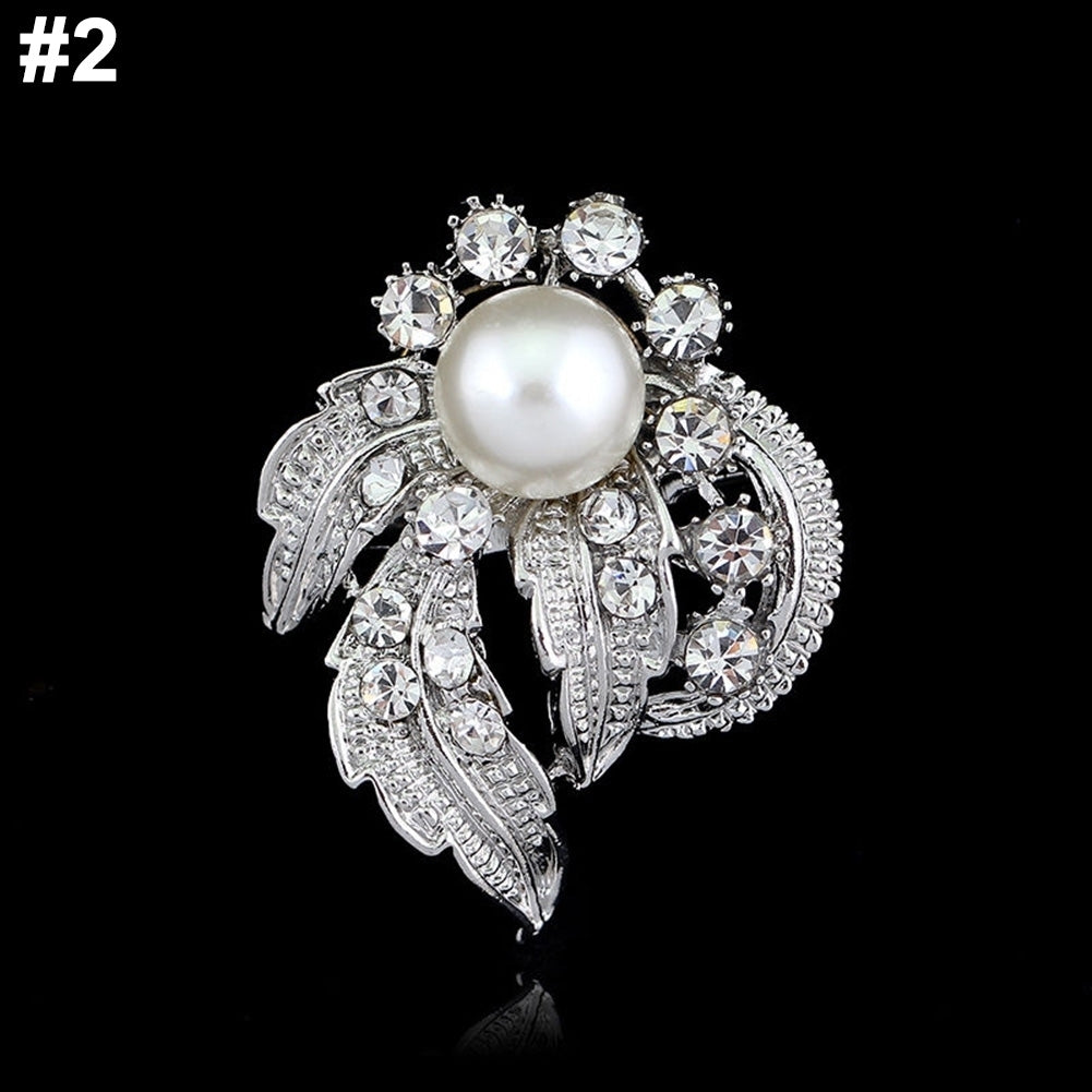 Elegant Rhinestone Imitation Pearl Dragonfly Flower Wedding Lady Brooch Pin Gift Image 7