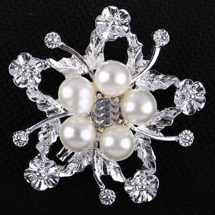 Rhinestone Faux Pearl Flower Broach Brooch Pin Bouquet Wedding Bridal Jewelry Image 1