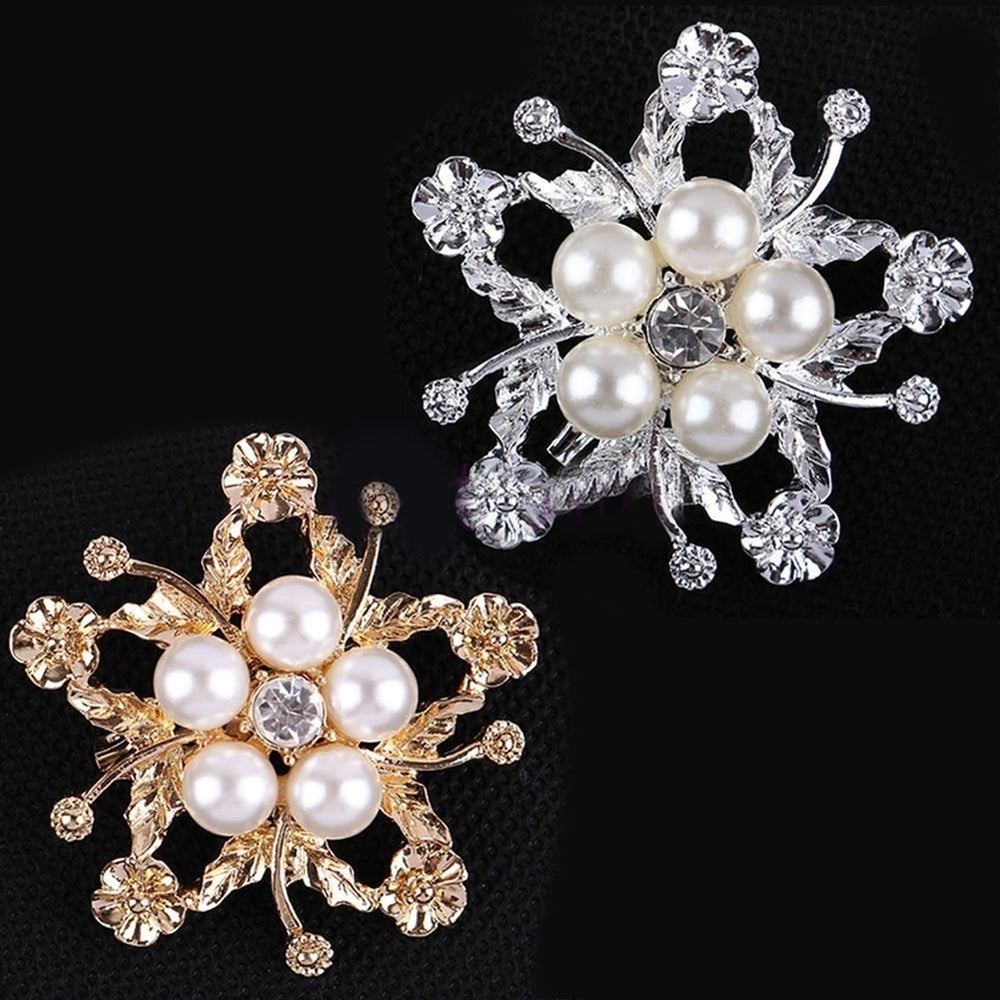 Rhinestone Faux Pearl Flower Broach Brooch Pin Bouquet Wedding Bridal Jewelry Image 2