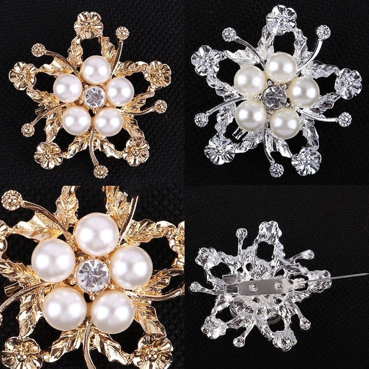 Rhinestone Faux Pearl Flower Broach Brooch Pin Bouquet Wedding Bridal Jewelry Image 3