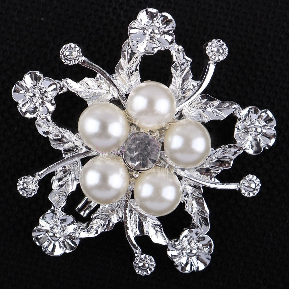 Rhinestone Faux Pearl Flower Broach Brooch Pin Bouquet Wedding Bridal Jewelry Image 8