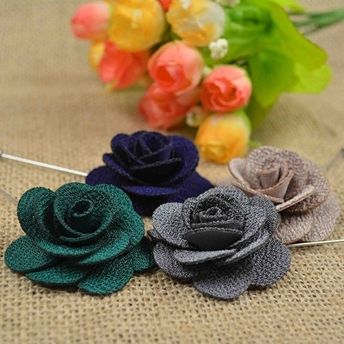 Unisex Camellia Flower Handmade Boutonniere Stick Brooch Pin Suit Decor Gift Image 1