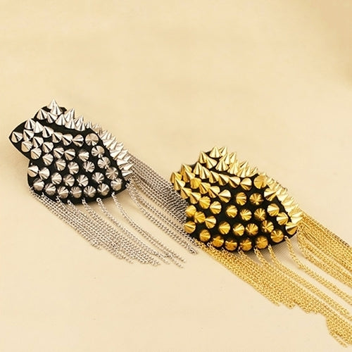 1Pc Punk Gothic Rivet Spike Epaulet Shoulder Board Mark Tassel Brooch Jewelry Image 2