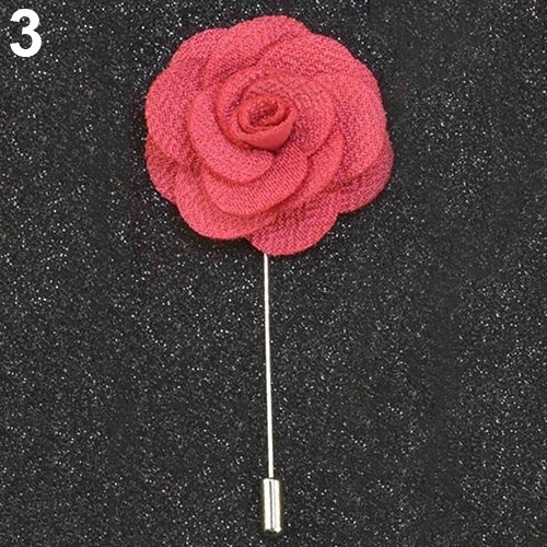 Unisex Camellia Flower Handmade Boutonniere Stick Brooch Pin Suit Decor Gift Image 2