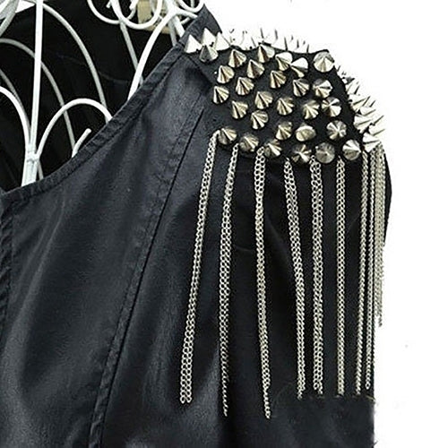 1Pc Punk Gothic Rivet Spike Epaulet Shoulder Board Mark Tassel Brooch Jewelry Image 3