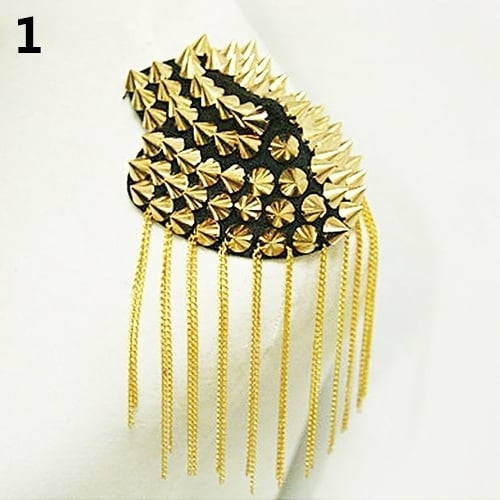 1Pc Punk Gothic Rivet Spike Epaulet Shoulder Board Mark Tassel Brooch Jewelry Image 6