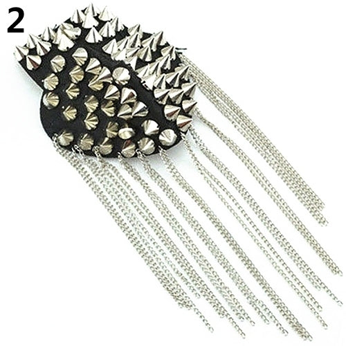 1Pc Punk Gothic Rivet Spike Epaulet Shoulder Board Mark Tassel Brooch Jewelry Image 7