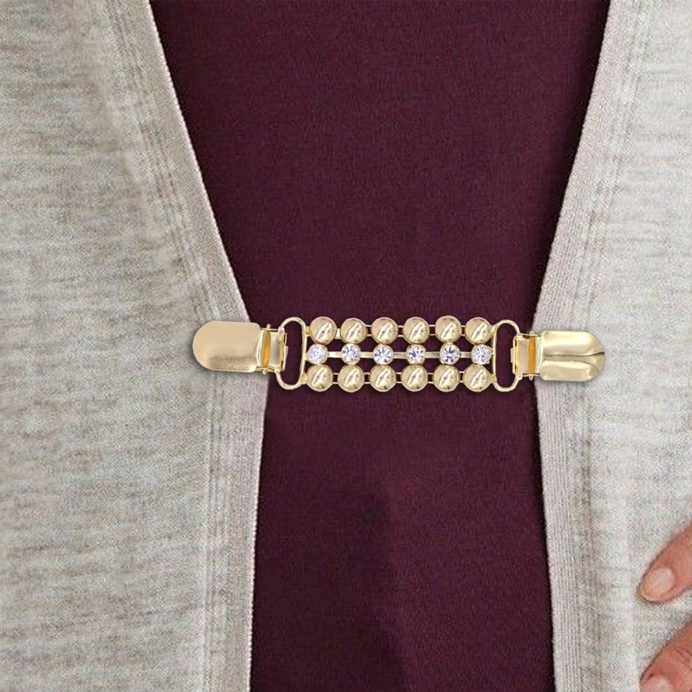 Rhinestone Chain Womens No Buttons Shirt Sweater Cardigan Clip Clamp Decor Image 2