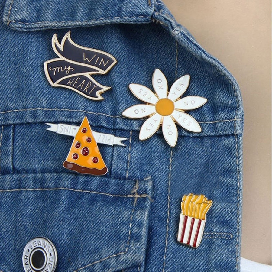 Funny French Fries Pizza Daisy Brooch Pin Sweater Denim Jacket Collar Badge Image 1