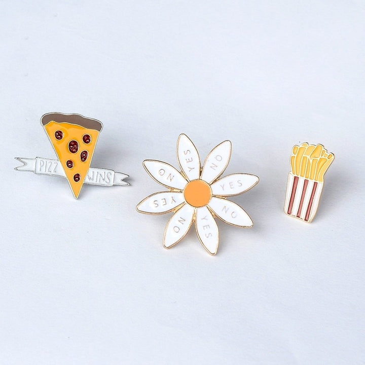 Funny French Fries Pizza Daisy Brooch Pin Sweater Denim Jacket Collar Badge Image 2