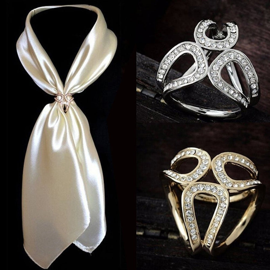 Women Fashion Hollow Rhinestone Inlaid Three-ring Scarf Shawl Brooch Pin Jewelry Image 1