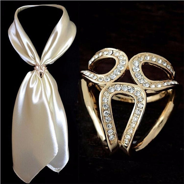 Women Fashion Hollow Rhinestone Inlaid Three-ring Scarf Shawl Brooch Pin Jewelry Image 4