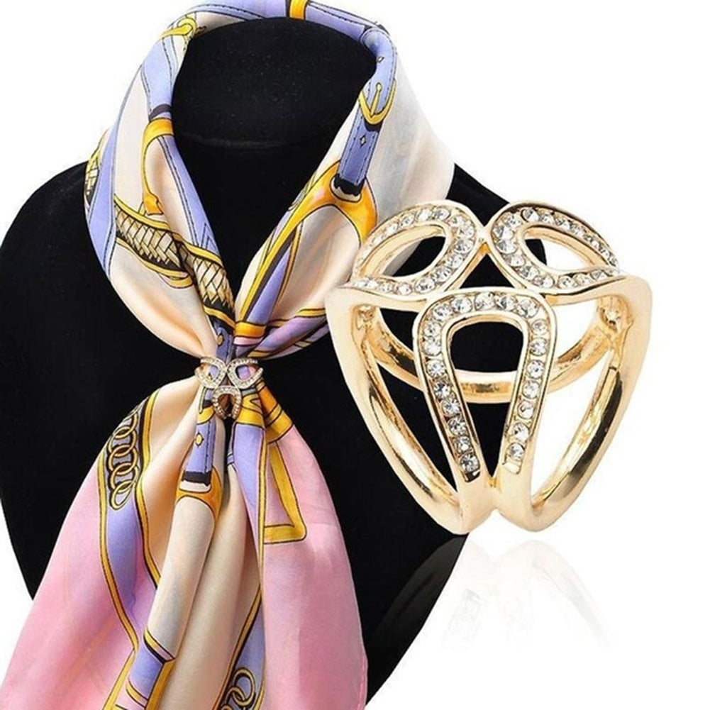 Women Fashion Hollow Rhinestone Inlaid Three-ring Scarf Shawl Brooch Pin Jewelry Image 10