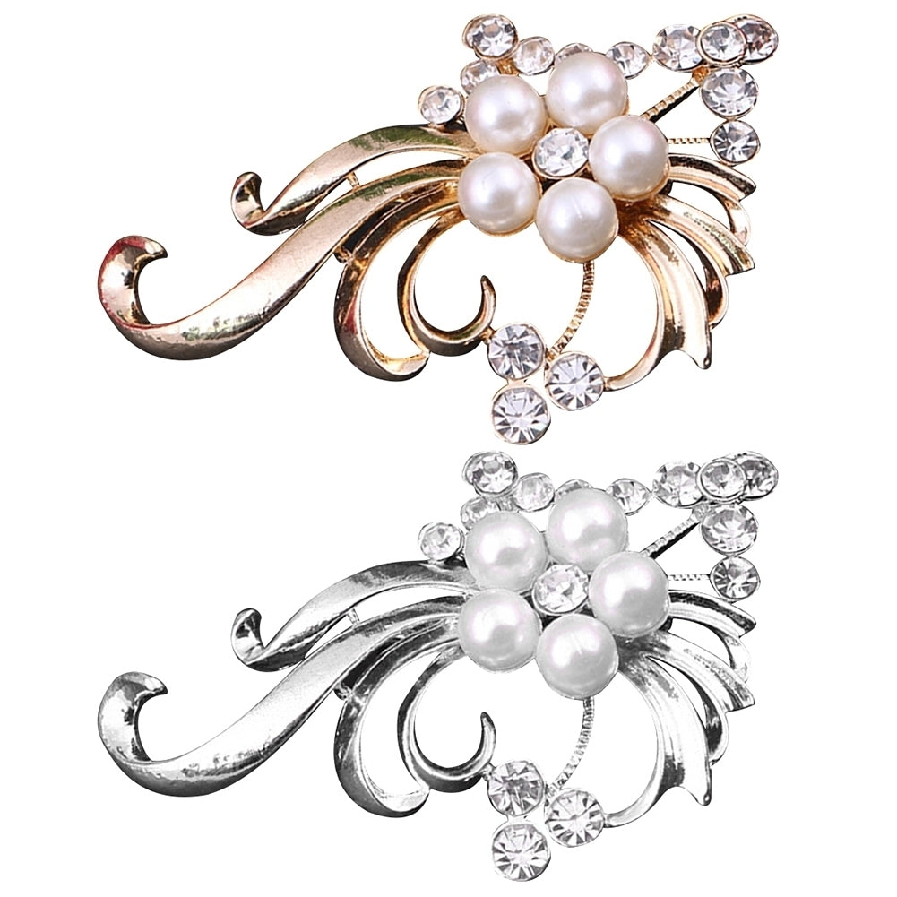 Elegant Wedding Party Women Peacock Faux Pearl Rhinestone Inlaid Brooch Pin Image 1