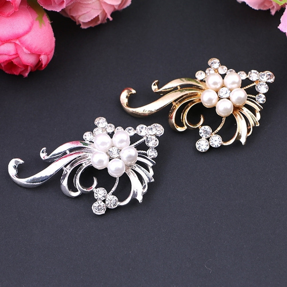 Elegant Wedding Party Women Peacock Faux Pearl Rhinestone Inlaid Brooch Pin Image 2