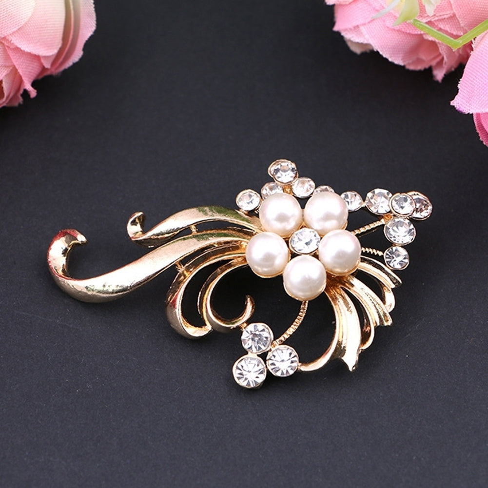 Elegant Wedding Party Women Peacock Faux Pearl Rhinestone Inlaid Brooch Pin Image 3