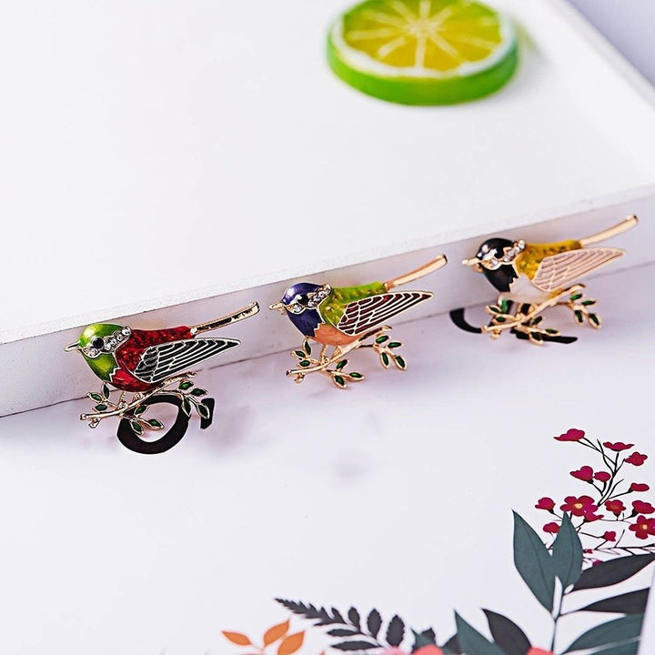 Fashion Bird Branch Rhinestone Inlaid Brooch Pin Women Denim Jacket Collar Badge Image 3