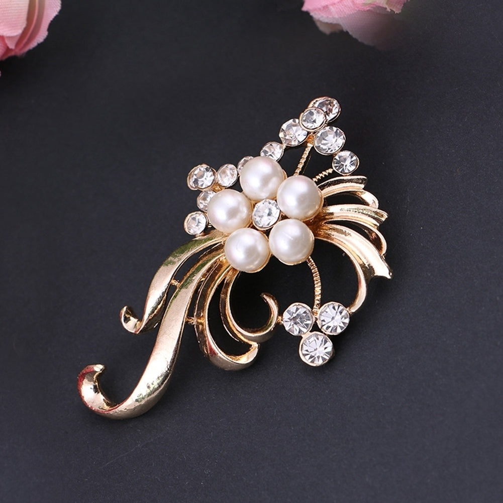 Elegant Wedding Party Women Peacock Faux Pearl Rhinestone Inlaid Brooch Pin Image 4