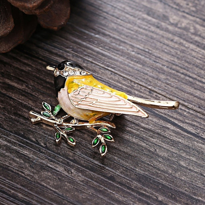 Fashion Bird Branch Rhinestone Inlaid Brooch Pin Women Denim Jacket Collar Badge Image 4