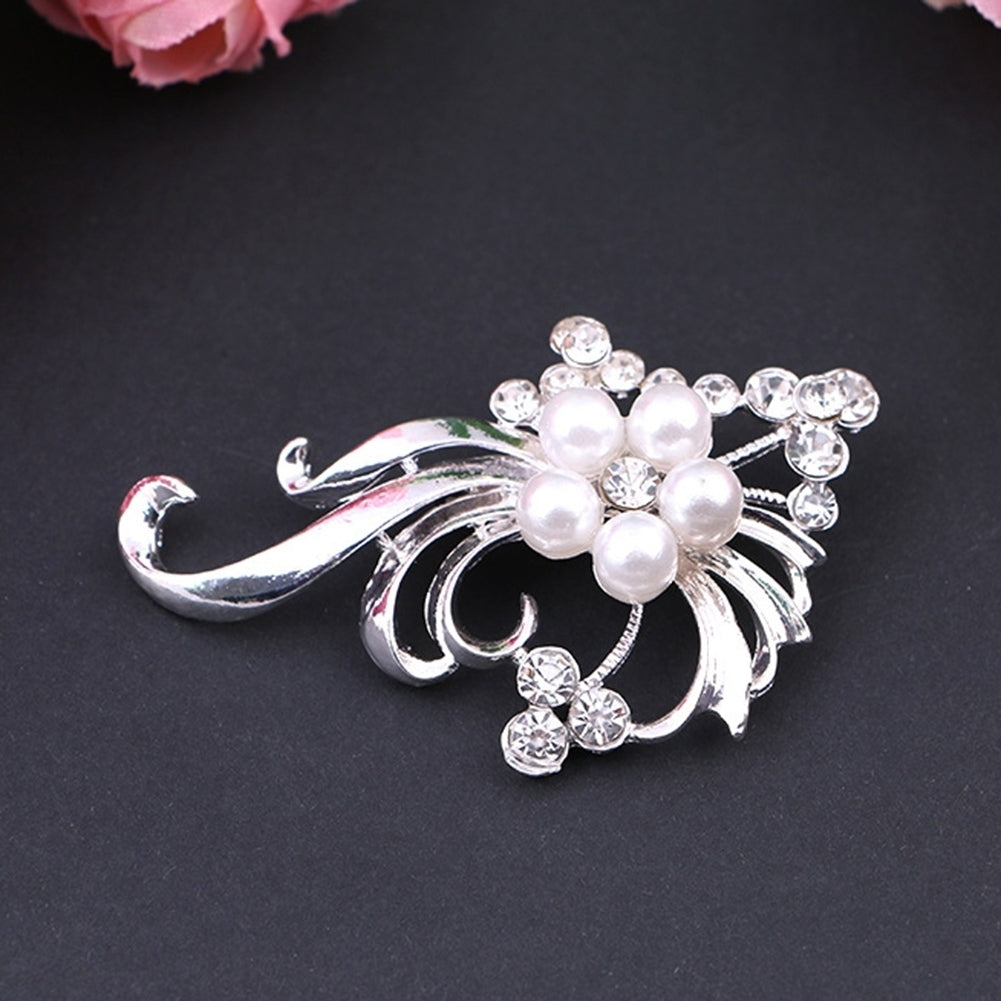 Elegant Wedding Party Women Peacock Faux Pearl Rhinestone Inlaid Brooch Pin Image 4