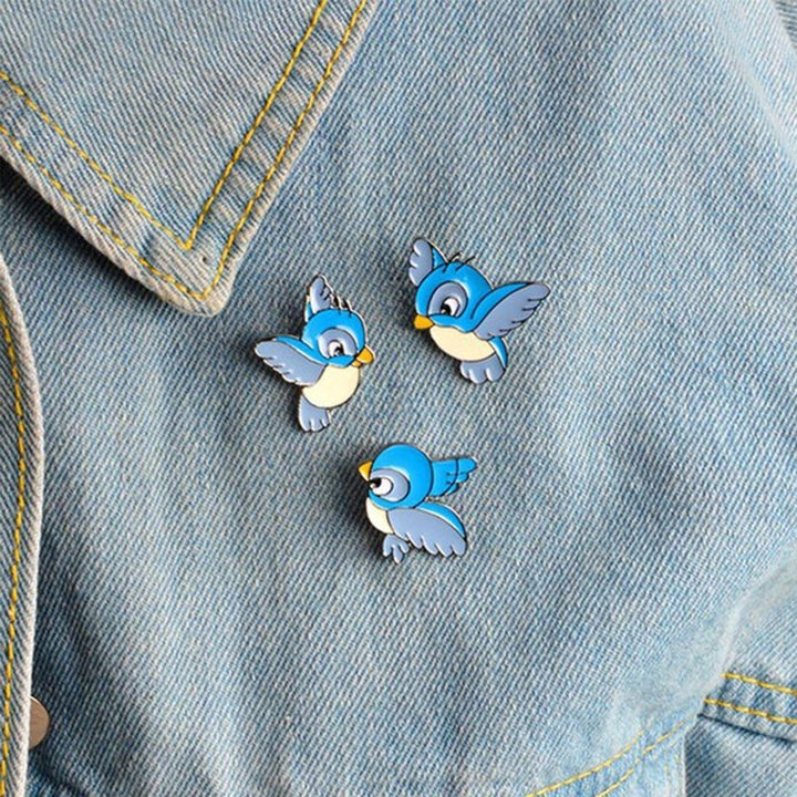 Cute Cartoon Blue Bird Enamel Brooch Pin Denim Jacket Collar Backpack Badge Image 1