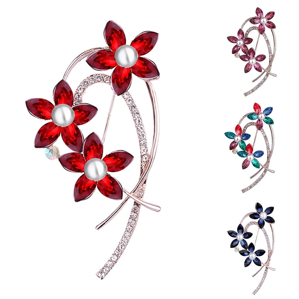 Glitter Flower Faux Pearl Rhinestone Inlaid Lapel Brooch Pin Scarf Decor Gift Image 1