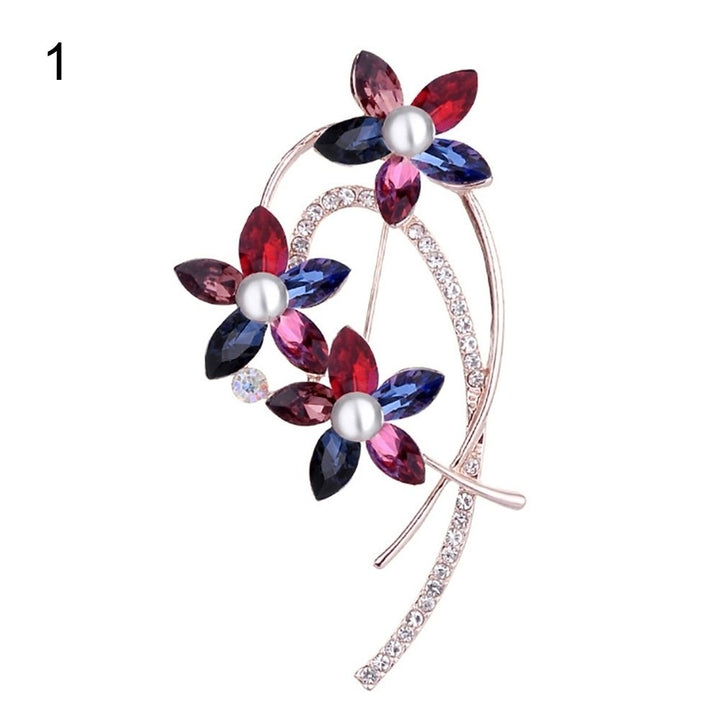 Glitter Flower Faux Pearl Rhinestone Inlaid Lapel Brooch Pin Scarf Decor Gift Image 2