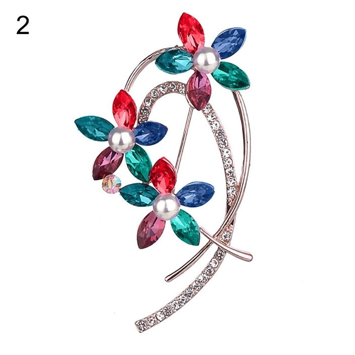 Glitter Flower Faux Pearl Rhinestone Inlaid Lapel Brooch Pin Scarf Decor Gift Image 3