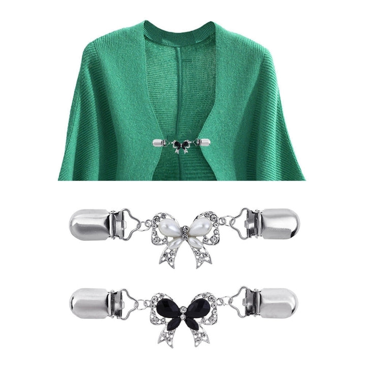 Chic Women Rhinestone Inlaid Bowknot Cardigan Collar Clip Dress Shawl Clasp Pin Image 1