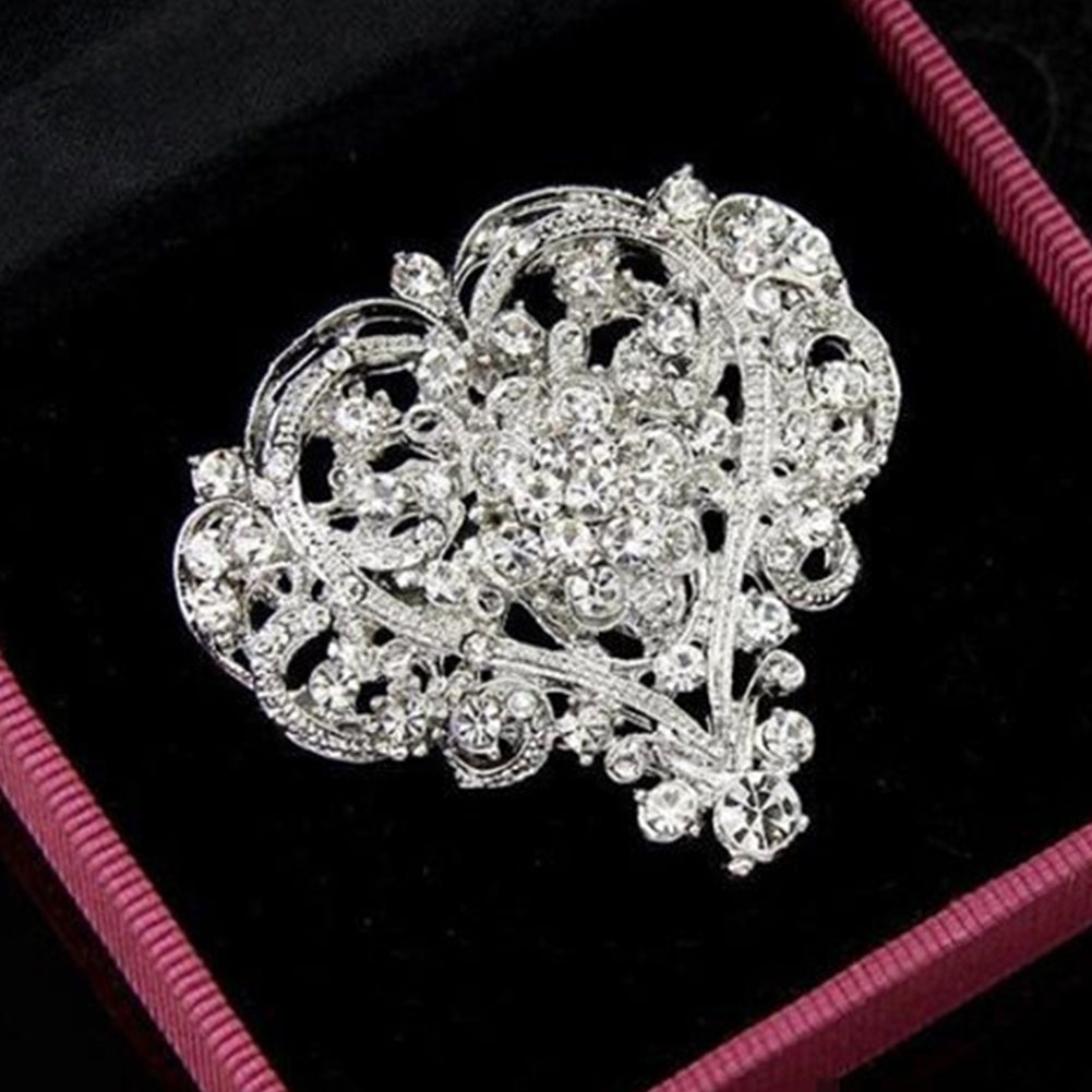 Women Fashion Hollow Rhinestone Inlaid Heart Brooch Pin Wedding Party Jewelry Image 4