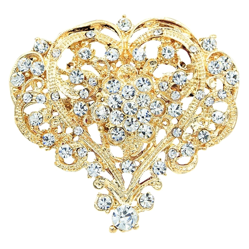 Women Fashion Hollow Rhinestone Inlaid Heart Brooch Pin Wedding Party Jewelry Image 7