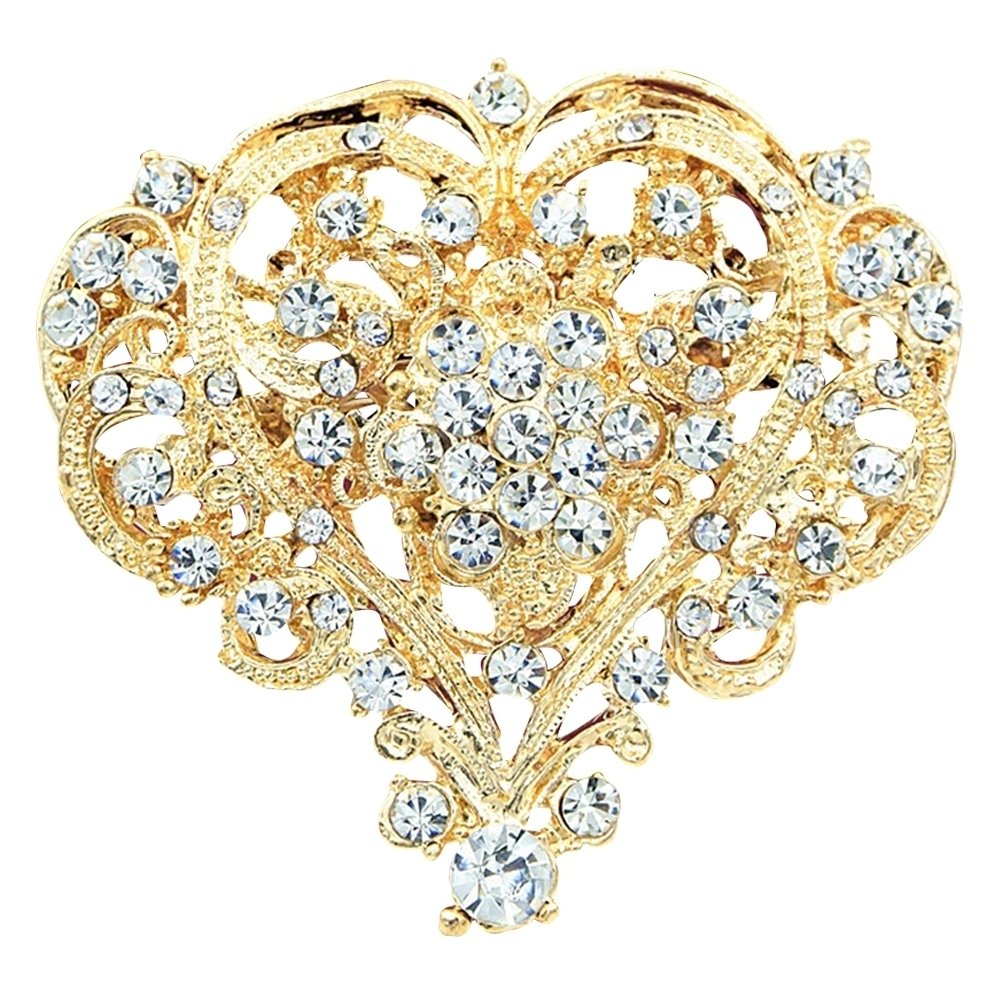 Women Fashion Hollow Rhinestone Inlaid Heart Brooch Pin Wedding Party Jewelry Image 1