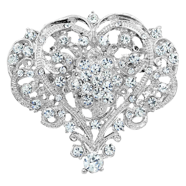 Women Fashion Hollow Rhinestone Inlaid Heart Brooch Pin Wedding Party Jewelry Image 8